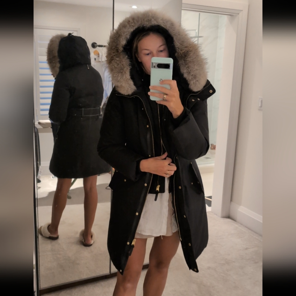 Women's Mackage Parka Black Fur-Trimmed Hooded Coat - Picture 4 of 4